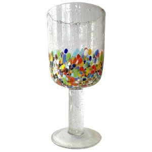 Baja Confetti Mosaic Bright HAND BLOWN Bubble Goblets Water Tea Drink Glasses